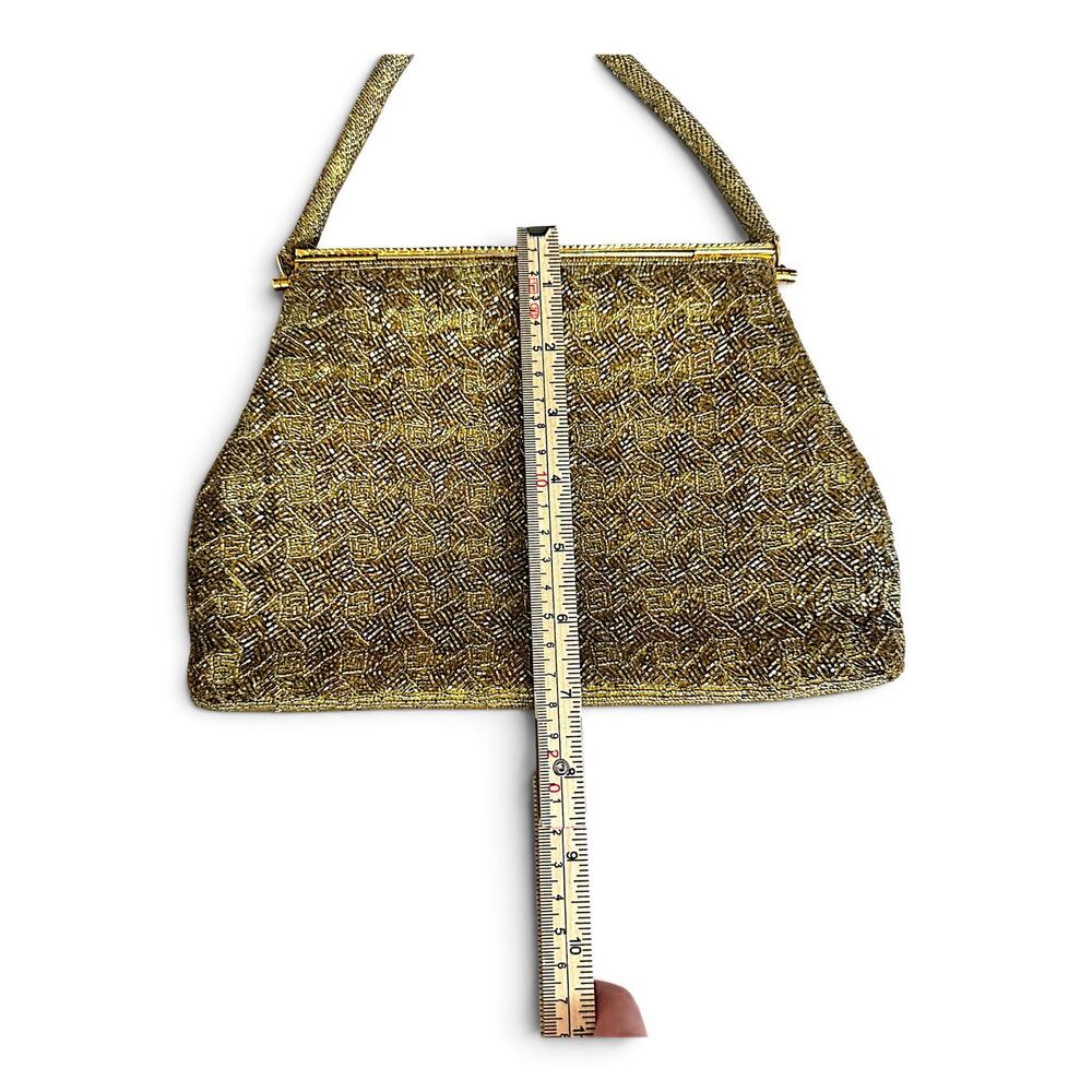 Vintage 1950s 60s Gold Hand Beaded Evening Bag Hong Kong Cocktail Purse - Picture 10 of 12